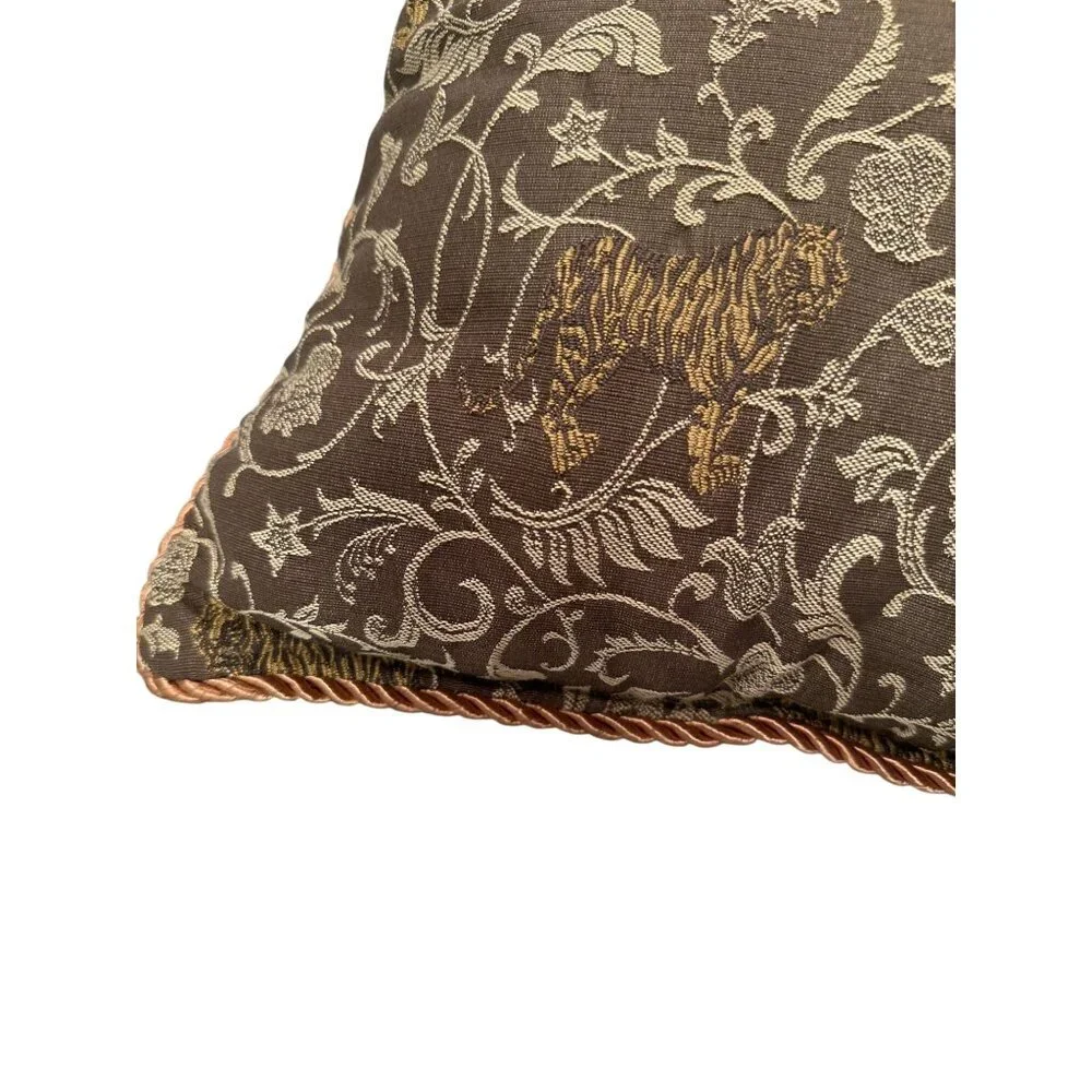 Dakota Bay Bengal Tiger Brocade Decorative Pillow Motif Rope Cushion Home